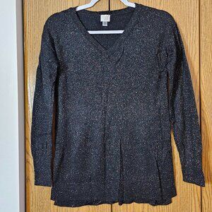 Black Glittery Sparkling V neck Sweater